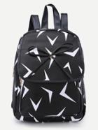 Shein Black Triangle Pattern Print Bowknot Pu Backpack
