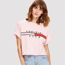 Shein Cuffed Sleeve Crop Boxy Tee