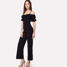 Shein Open Shoulder Solid Ruffle Jumpsuit