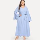 Shein Plus Fluted Sleeve Belted Dress