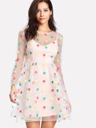 Shein Dot Embroidered Mesh 2 In 1 Dress