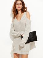 Shein Grey Cold Shoulder Ripped Sweater Dress