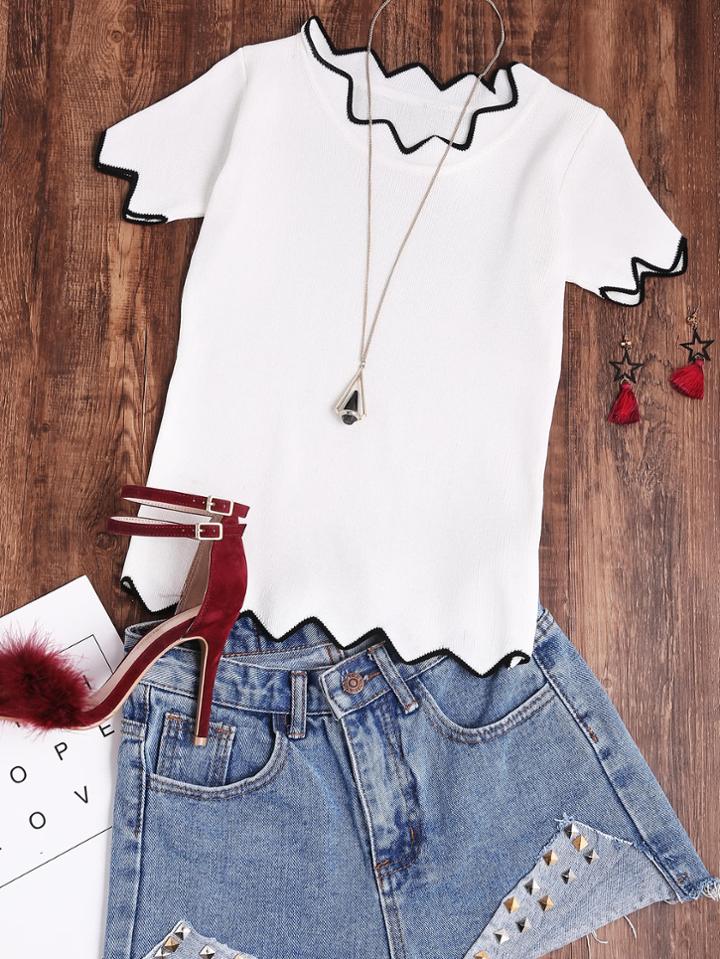 Shein Contrast Trim Chevron Knit Tee