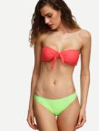 Shein Contrast Front Tie Ruched Bandeau Bikini Set