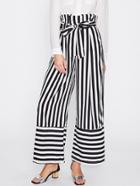 Shein Contrast Stripe Self Tie Wide Leg Pants