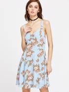 Shein Tropical Print Thick Strap Box Pleated Dress