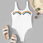 Shein Rainbow Print Low Back One Piece Swimwear