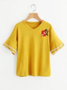 Shein V-neckline Embroidery Tiered Bell Sleeve Tee