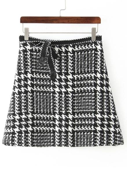 Shein Black White Houndstooth Bow Skirt