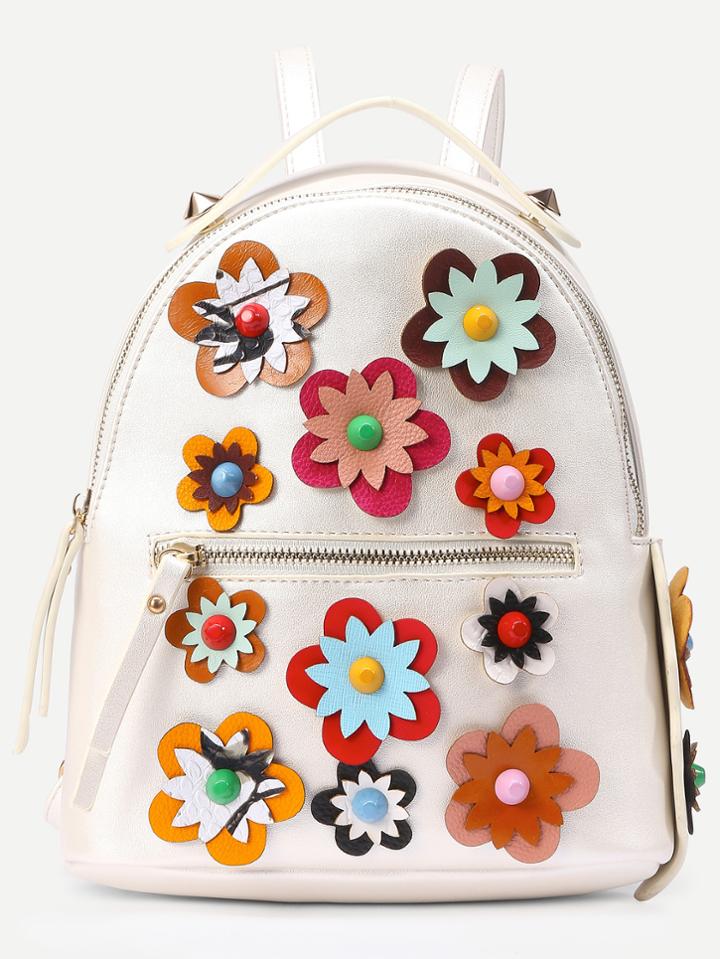 Shein White Flower Applique Backpack