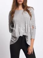 Shein Grey Long Sleeve Dip Hem Split Side Casual T-shirt