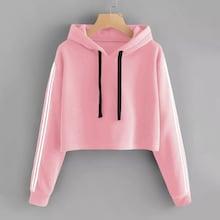 Shein Drawstring Hoodie Striped Tape Sleeve Sweatshirt