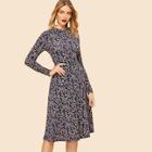 Shein Mock-neck Fit And Flare Floral 60s Dress