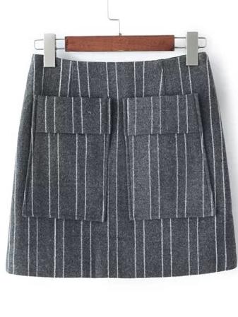 Shein Grey Vertical Stripe Pockets Skirt