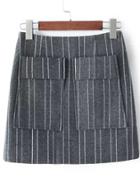Shein Grey Vertical Stripe Pockets Skirt
