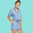 Shein Solid Tie Waist Denim Overalls