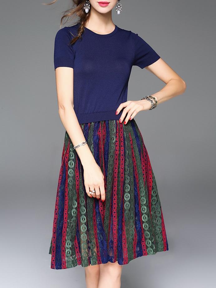 Shein Color Block Knit Lace Combo Dress