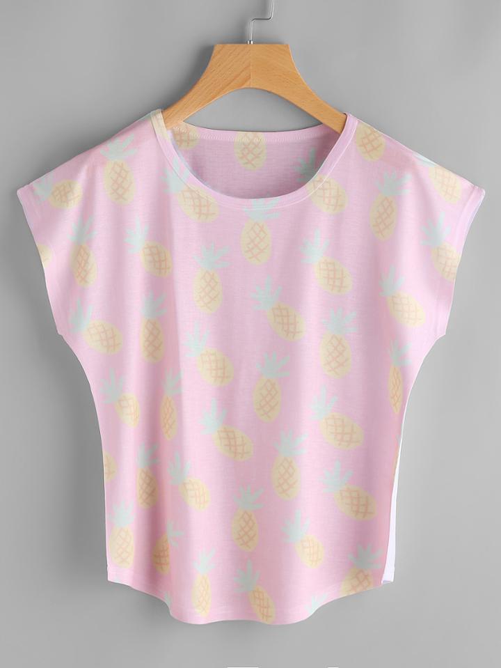 Shein Pineapple Print Cap Sleeve Tee