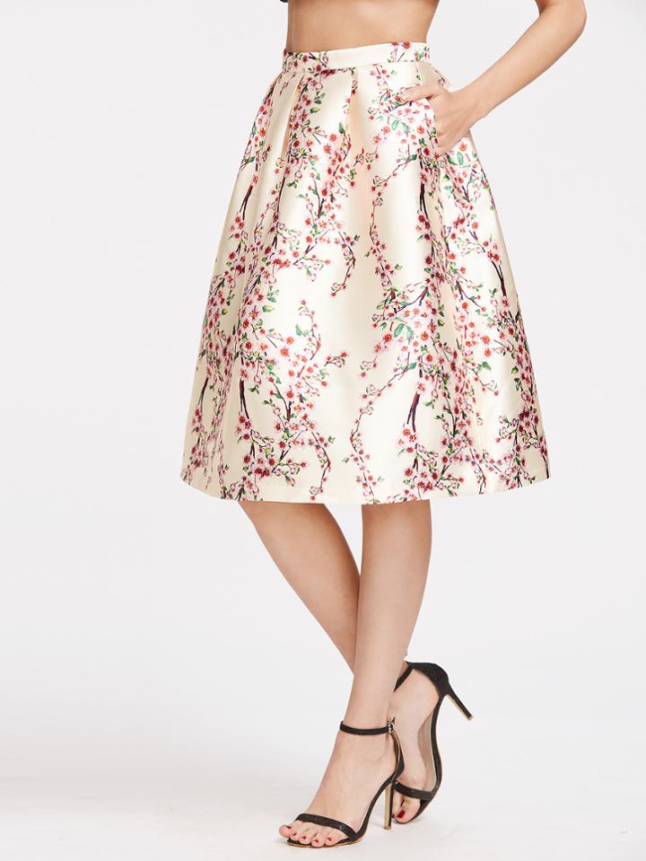 Shein Calico Print Zipper Box Pleated Tulip Skirt