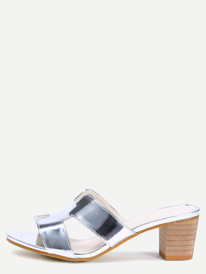 Shein Silver Faux Leather Chunky Slippers