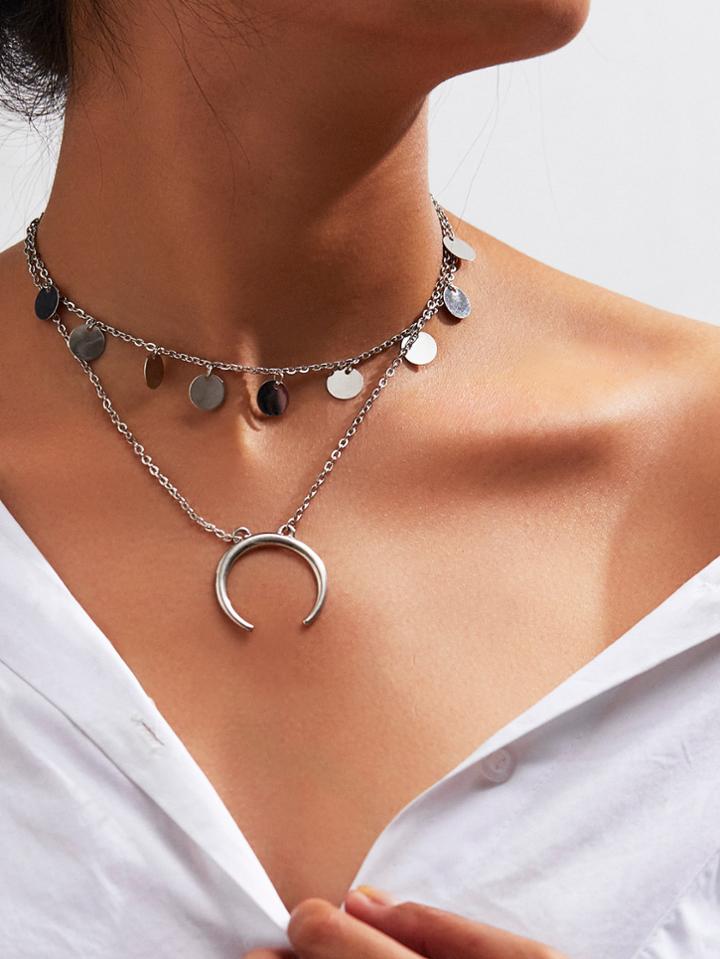 Shein Horn & Sequin Design Layered Chain Necklace