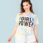 Shein Plus Letter Print Knotted Tie Dye Tee