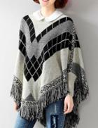 Shein Grey Round Neck Geometric Print Tassel Cape