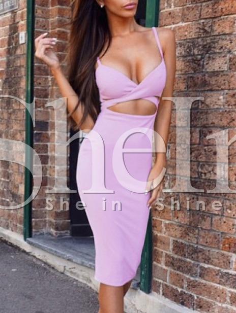 Shein Purple Reverse Spaghetti Strap Cut Out Trend Curvy Live Comfy Stunning Wiggle Dress Skirts