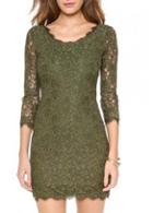 Rosewe Exquisite Round Neck Green Lace Dress With Zipper