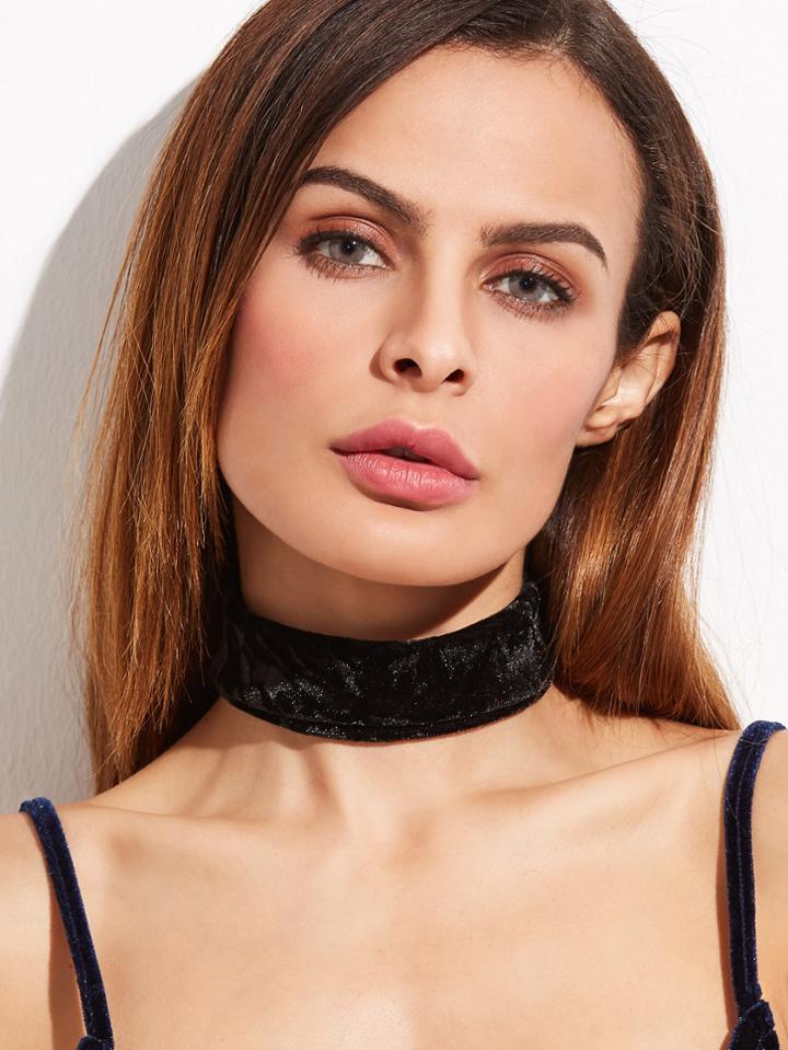Shein Black Glittery Tie Back Velvet Choker Necklace