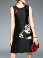 Shein Black Sequined Disc Flowers Shift Dress