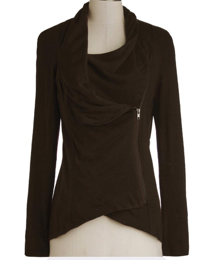 Shein Brown Long Sleeve Asymmetric Zip Outerwear