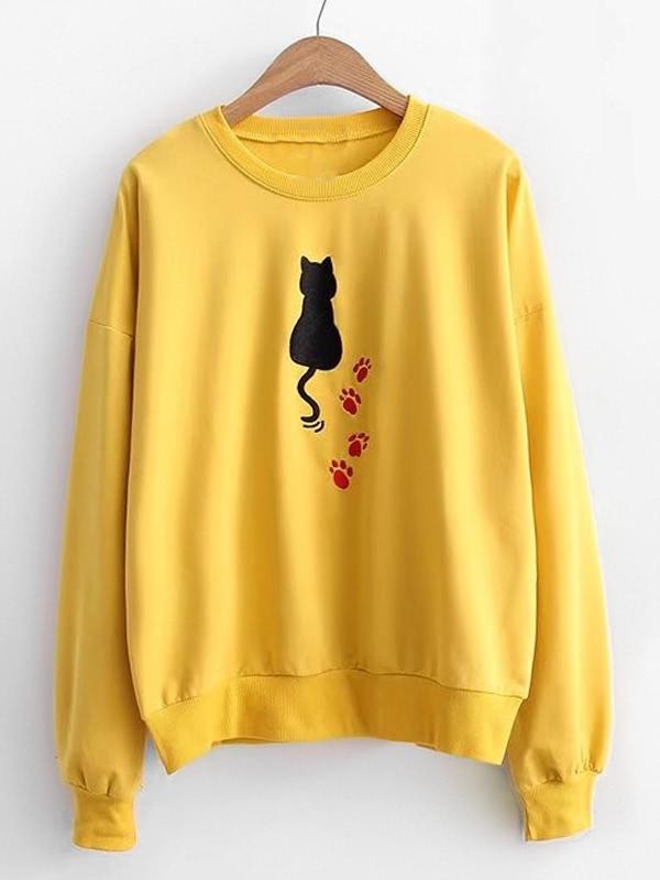 Shein Cat Pattern Drop Shoulder Sweatshirt