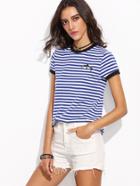 Shein Blue Striped Whale Print Ringer T-shirt