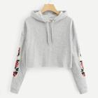Shein Drop Shoulder Embroidery Cropped Hoodie