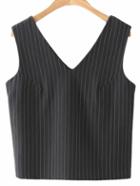 Shein Black V Neck Vertical Stripe Tank Top