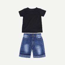 Shein Boys Solid Tee With Rolled Hem Jeans