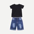 Shein Boys Solid Tee With Rolled Hem Jeans
