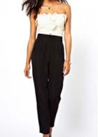 Rosewe Color Blocking Tube Pattern Jumpsuit Black And White