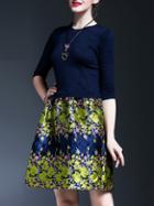 Shein Navy Knit Jacquard A-line Combo Dress