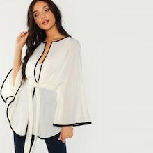 Shein Contrast Binding Bell Sleeve Belted Coat
