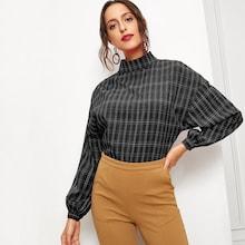 Shein Mock Neck Plaid Top
