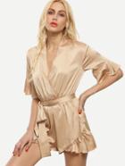 Shein Gold V Neck Ruffle Tie-waist Jumpsuit