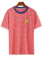 Shein Contrast Neck Pizza Print Striped T-shirt