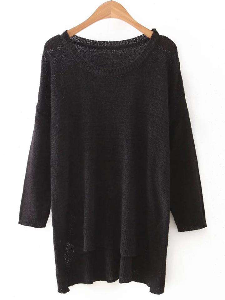 Shein Black High Low Plain Knitwear