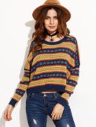 Shein Multicolor Tribal Pattern Dolman Sleeve Sweater