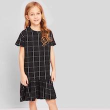Shein Girls Keyhole Back Plaid Dress