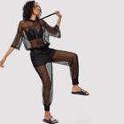 Shein Sheer Mesh Hooded Top And Pants Set