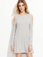 Shein Pale Grey Open Shoulder Ribbed Dress