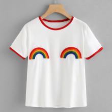 Shein Rainbow Patched Ringer Tee